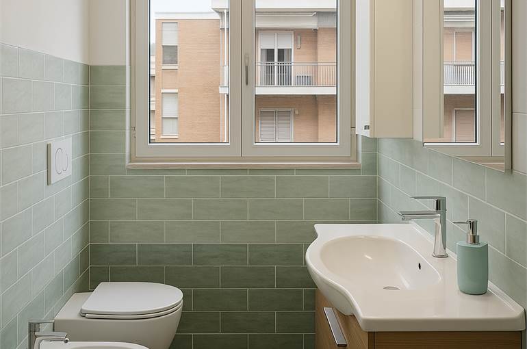Bagno con finestra e doccia render