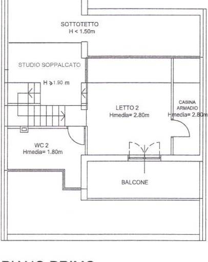 Planimetria piano primo leggermente mansardato